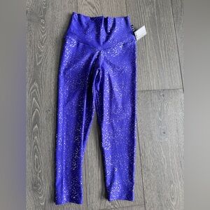Exotica Iris Blue Foil Sparkle Double Booty Scrunch High Waisted Crop Leggings